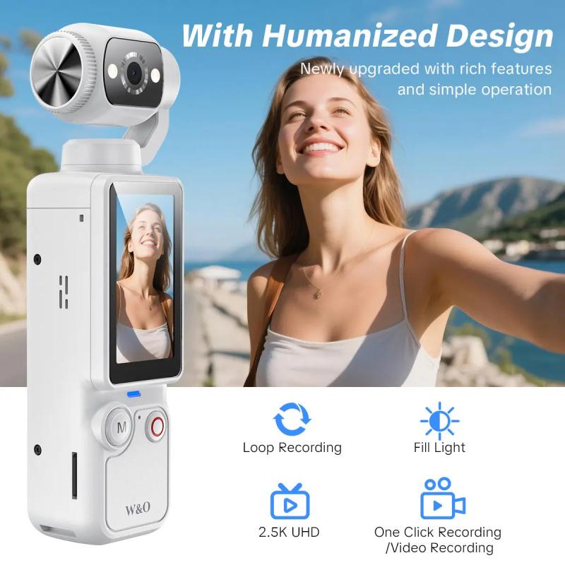 Portable 2.5K Ultra HD Video Recorder with 180 Rotating Lens, Handheld Stabilizer Pocket Camera, Full Body Camera for Vlogging, Travel & Daily Life Recording, USB Rechargeable, Black, Vlogging Camera, Modern Gadget, Durable Construction, Camcorder