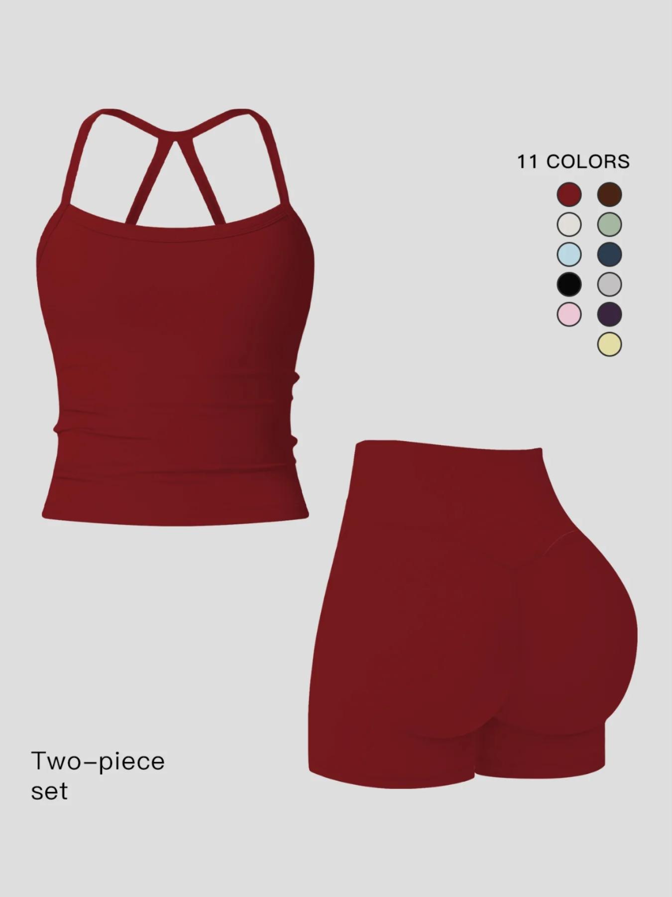 Women's Quick-Dry Two-piece Set, Active Sets, Sculpting Workout Outfit, Solid Backless Cami Top & High Waist Tummy Control Butt-Lifting Shorts, Ladies Sportswear for Indoor Outdoor Wear, Yoga Gym Running Wear, Activewear Yoga Fitness