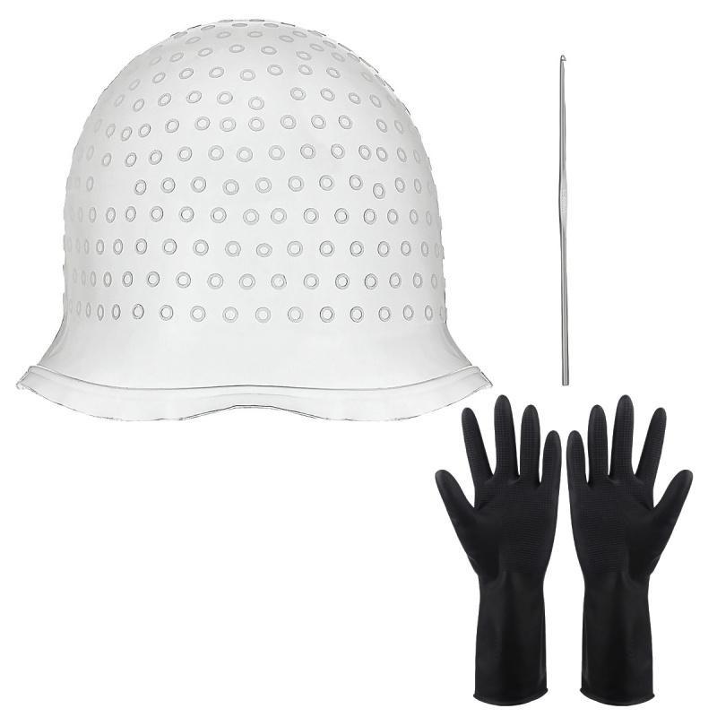 Professional Silicone Hair Dye Hat Set, Reusable Highlighting Hat with Hooks and Gloves, Ideal for Salon and Home Use, Recyclable