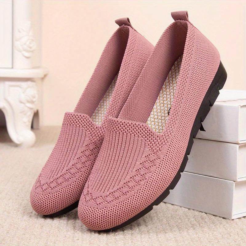 Women's Beige Knit Slip-On Loafers: Breathable, Comfortable & Stylish for Daily Wear