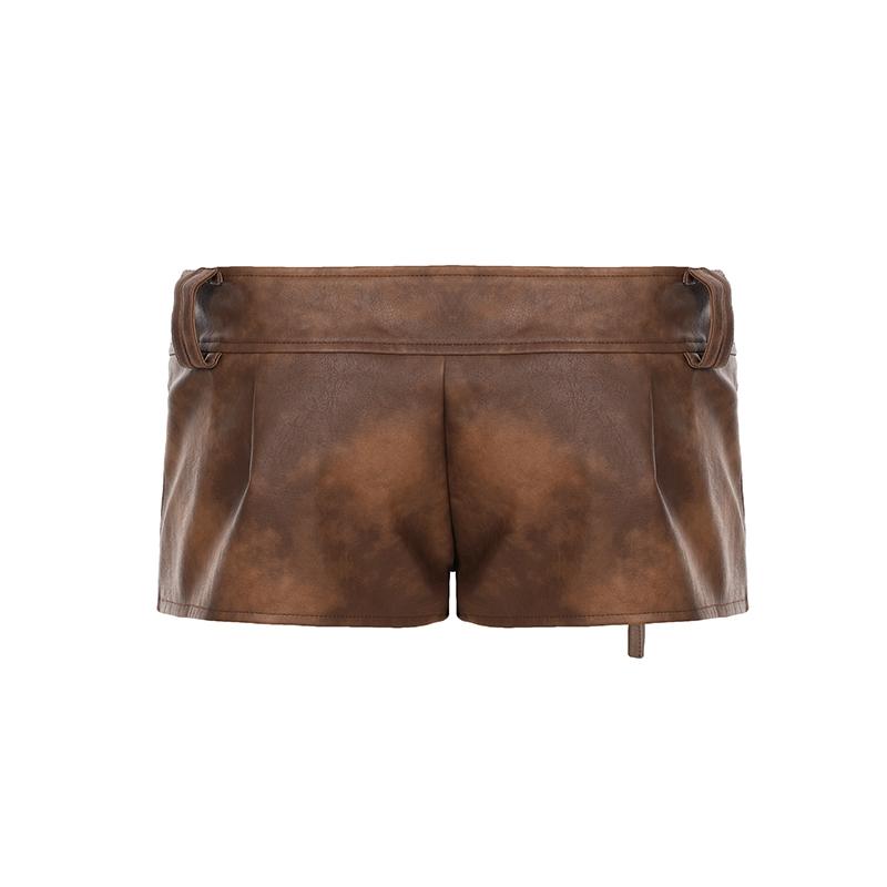 Women's PU Leather Zipper Low Waist Shorts, Fitted Fashion Shorts, Street Fashion Y2K Style Cargo Pants, Casual Summer Wear for Women, Bottom