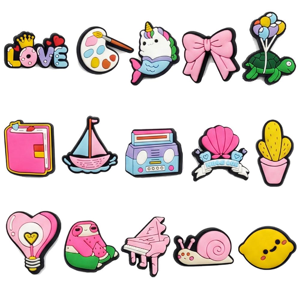 15 Pcs Cartoon pink series PVC Shoe Accessories, Comfortable Durable Fashionable, Birthday Gift, Charismatic Personalized Shoe Buckles for Girls