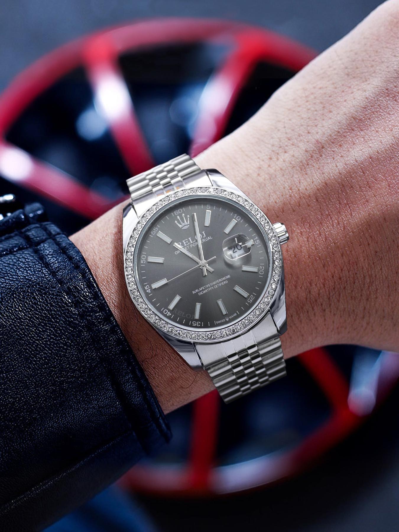 Luxury Log Series High-End Business Men's Watch, Round Dial, Waterproof Calendar Display, Butterfly Buckle Stainless Steel Strap, Business Fashion Watches