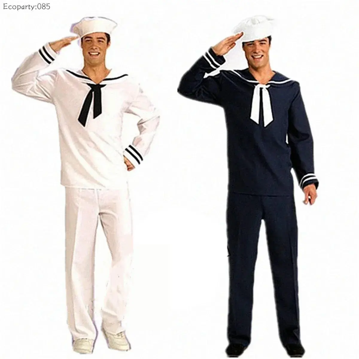 Adults Cosplay Navy Sailor Suit Costumes Halloween White Blue Fancy Dress Up Party Stage Performance Uniform for Male