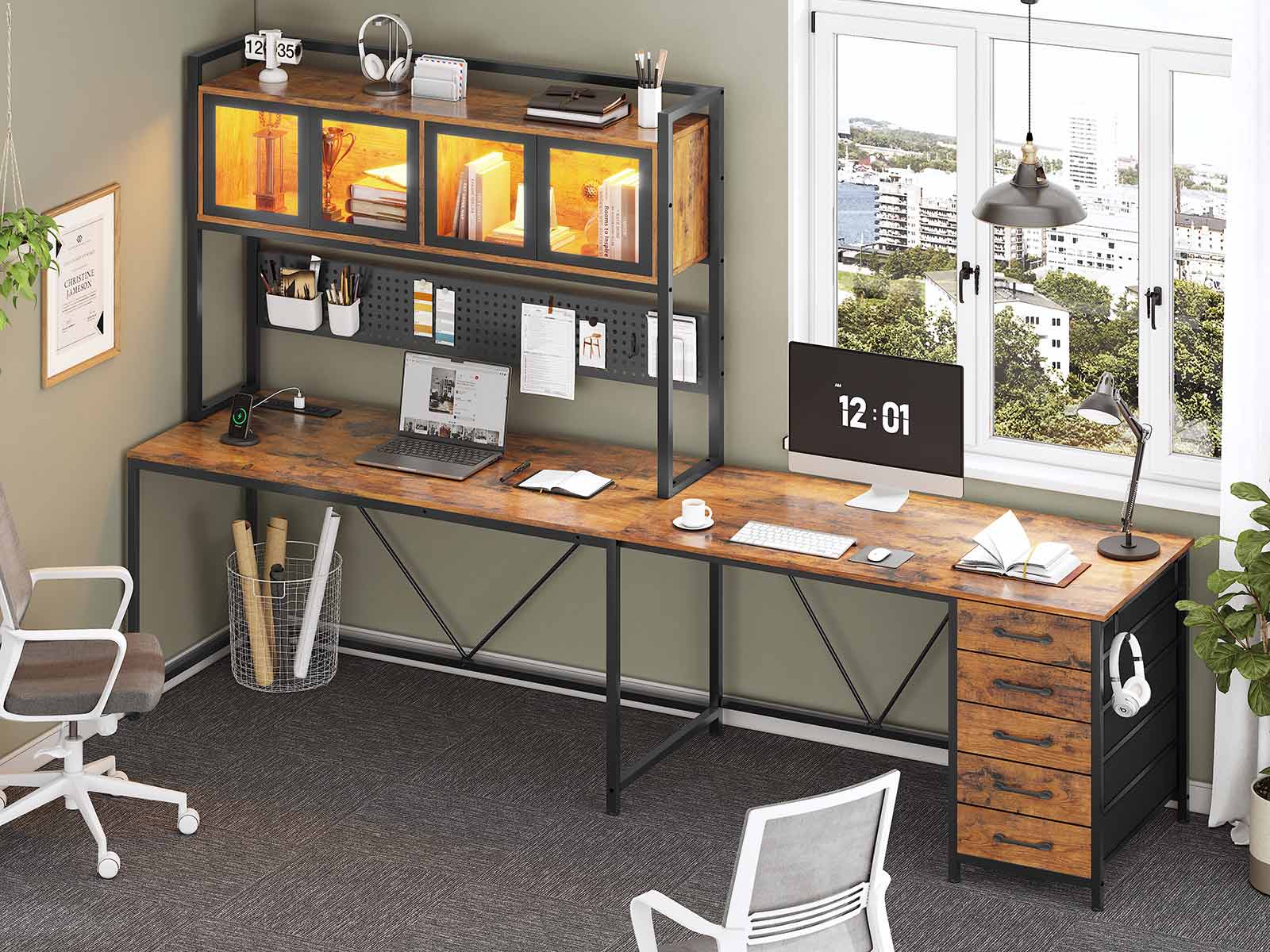 SEDETA L-Shaped Computer Desk with Storage Home Office Desk LED L-Shaped Gaming Desk with Storage