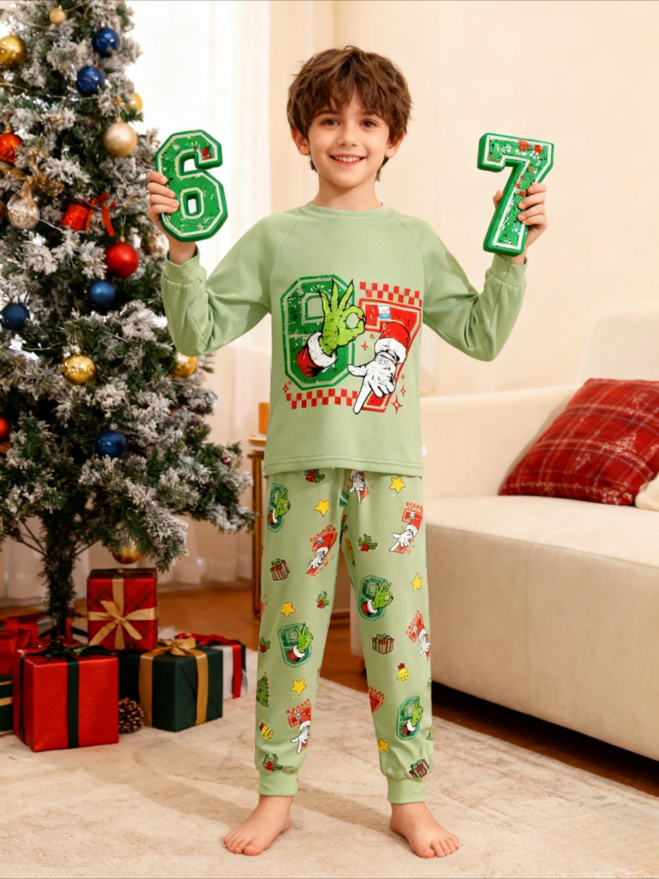 #67 Funny Kids Sleepwear Set Pajamas Christmas, Six Seven  Theme Fashion Print, Comfortable Soft Fabric, Holiday Gift Essential, Cartoon Print Pajama