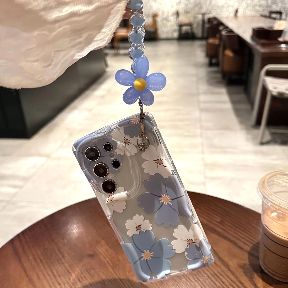 Design Blue Purple Transparent All Inclusive Anti Fall Phone Case With The Same Pearl Chain For Infinix Smart 10 Plus 9 7 8 Tecno Spark 40 40C 20 20C 30C Go 2024 2023 2025 1 1S 2 2S Hot 60 Pro Plus 50i 60i Back Cover