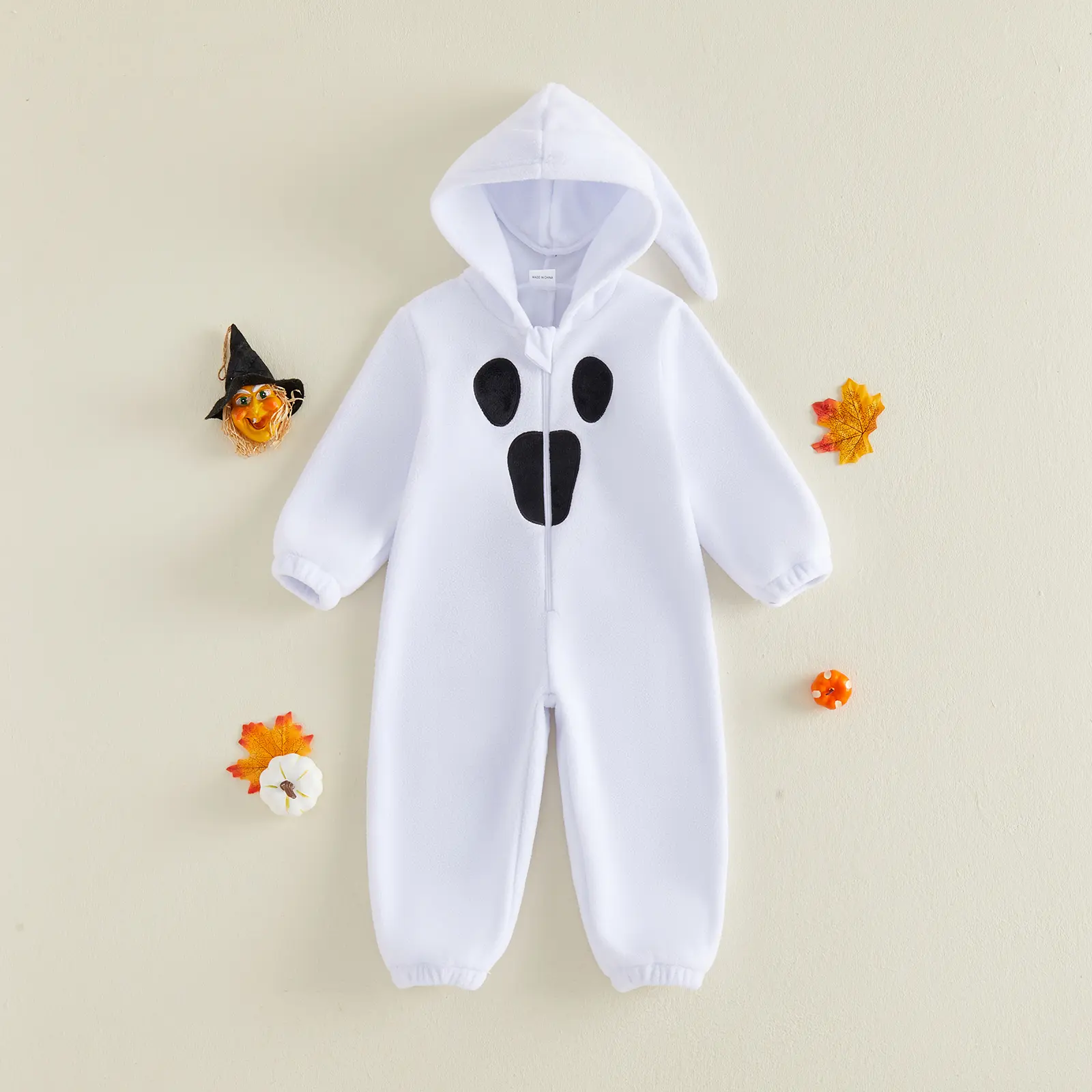 Meihuida Toddler Baby Little Boy Girl Halloween Ghost Costume Long Sleeve Zip Up Hooded Romper Jumpsuit Fall Clothes 6M-5T