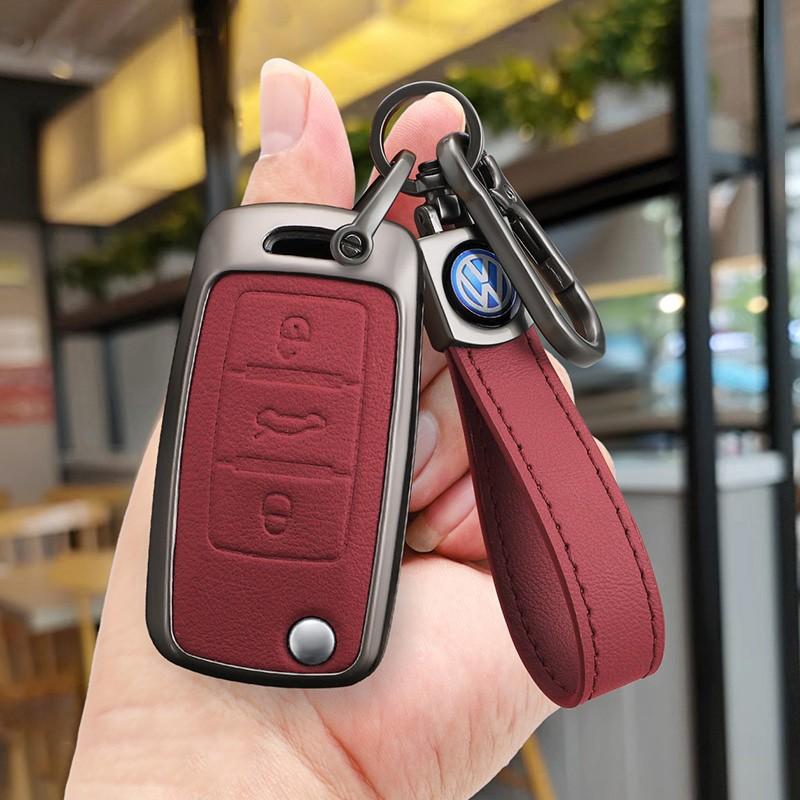 Zine Alloy Leather Car Key Case Shell Cover Bag Holder Keychain For VW Volkswagen Polo Tiguan Passat Golf Jetta Lavida Auto Key Protection Accessories Car Key Protector