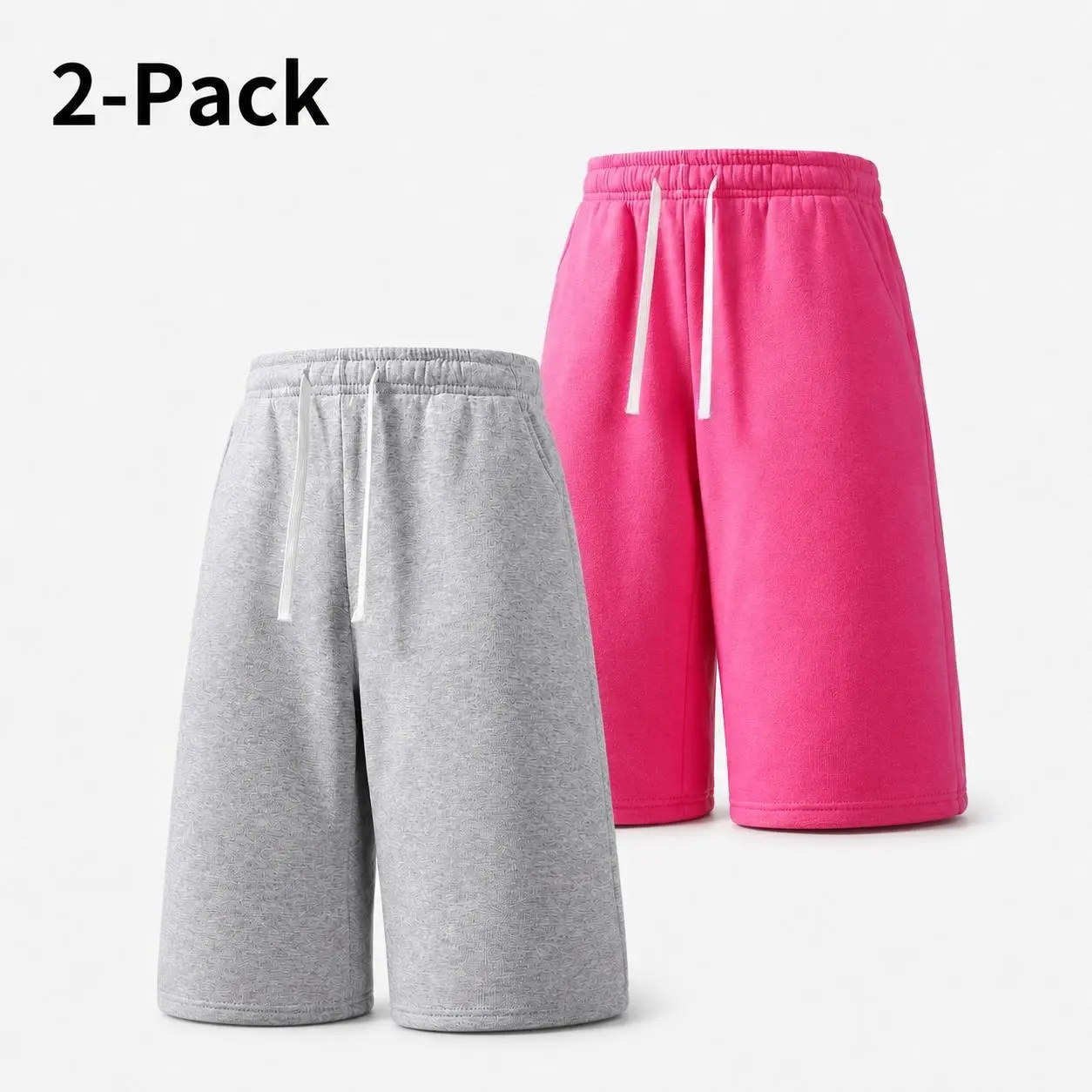 2pcs Women's and Men's Mid Length Pants Solid Color Knee Length Elastic Drawstring Sports Shorts Suitable for Vacation Fitness Running and Home Wear