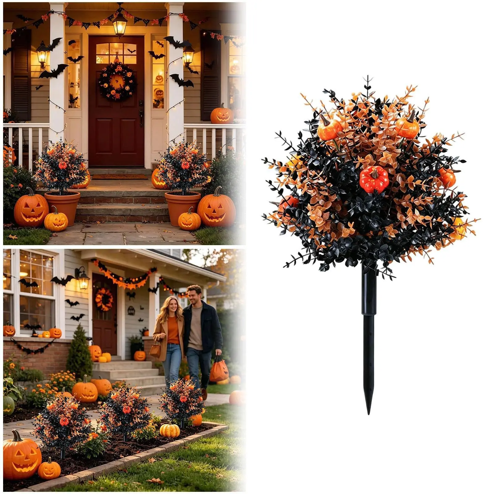 Plastic Pastoral Artificial Fall Eucalyptus Bouquet with Stake, Decorative Yard Patio Garden Vase Ornament, Outdoor Harvest Festival Home Decoration