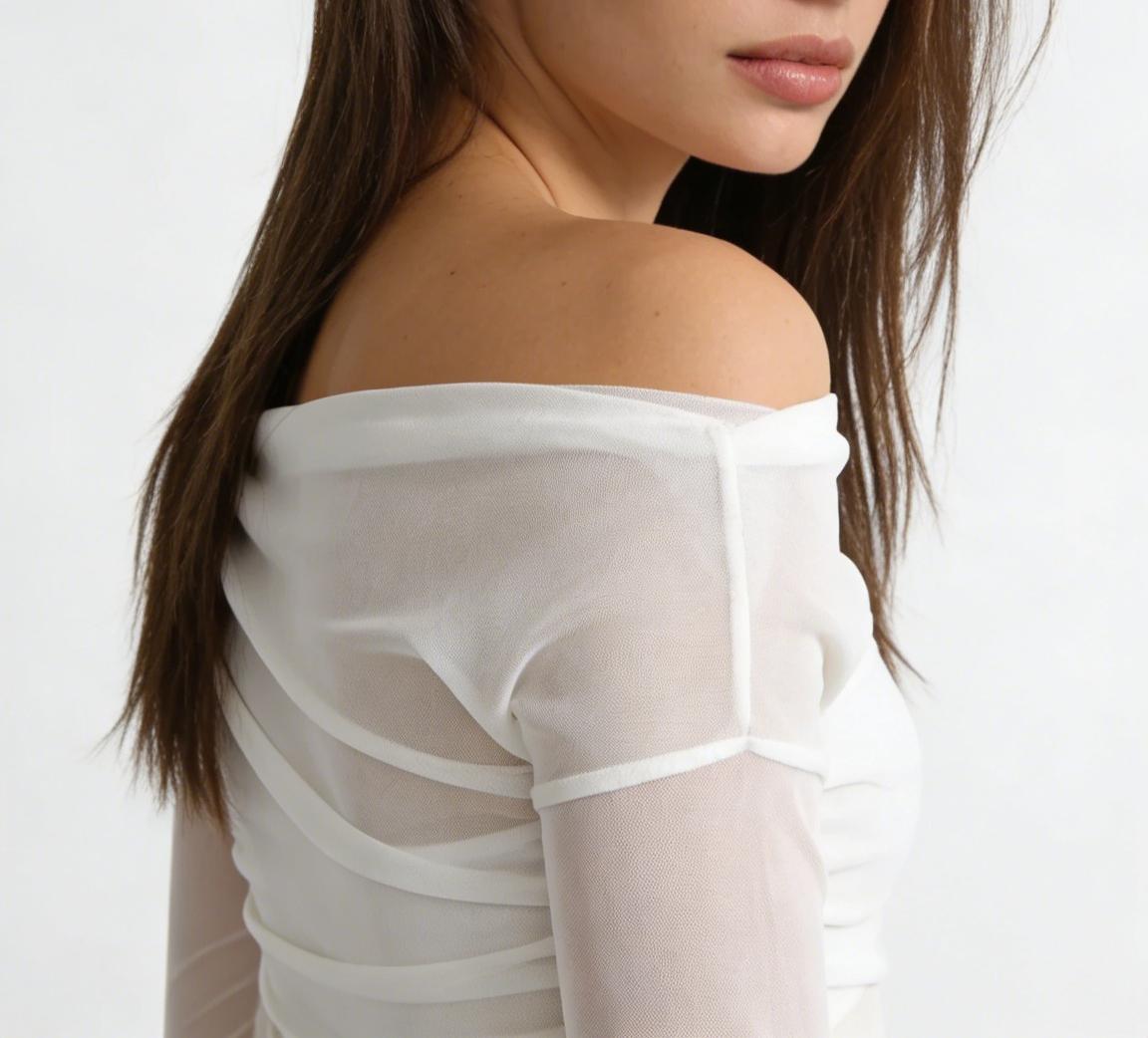 Women's Off-Shoulder Thin Sheer Ruffled Top, Slim Fit Y2K Aesthetic Style, Fashionable Summer Blouse for Women