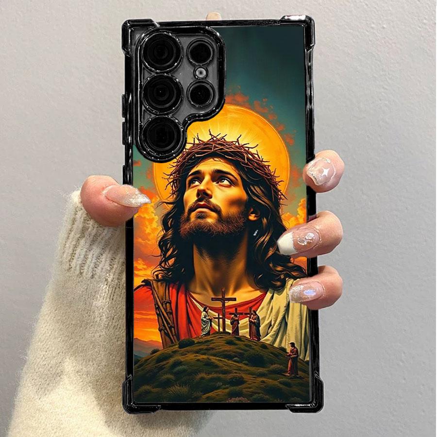 Jesus Clear Protective Four Comers Air Cushion Anti-drop CellPhone Case Clear BracketPhone Case For SAMSUNG GALAXY S22 S23 S24 FE ULTRA PLUS Four Corners Cases #SMYS9
