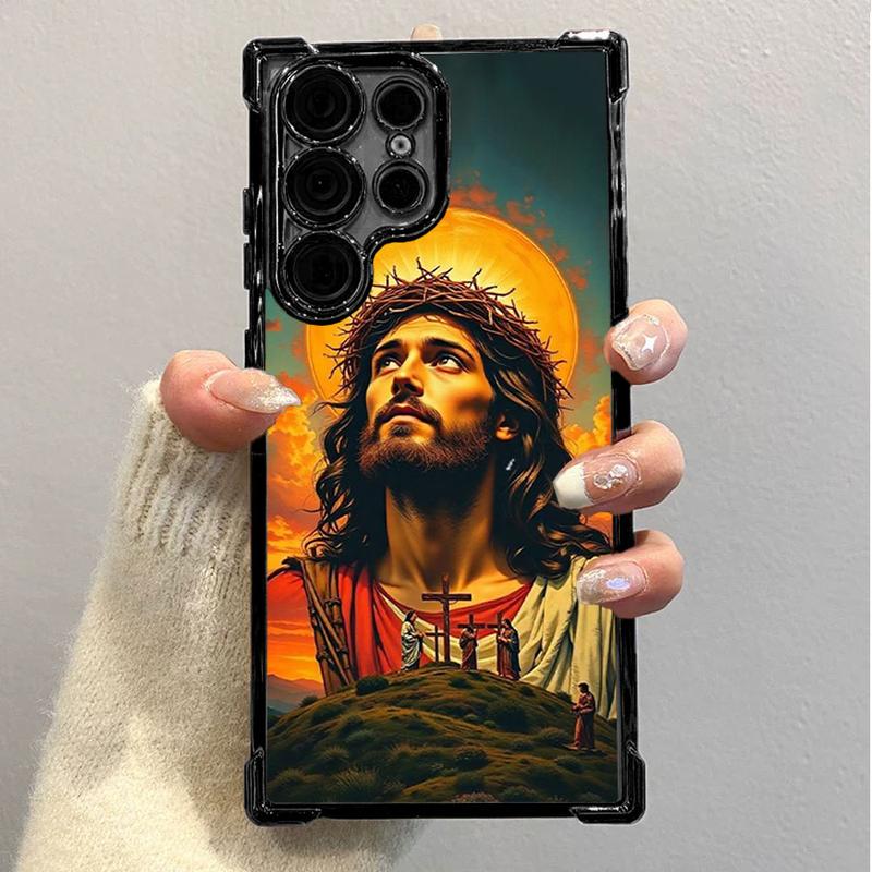 Jesus Clear Protective Four Comers Air Cushion Anti-drop CellPhone Case Clear BracketPhone Case For SAMSUNG GALAXY S22 S23 S24 FE ULTRA PLUS Four Corners Cases #SMYS9