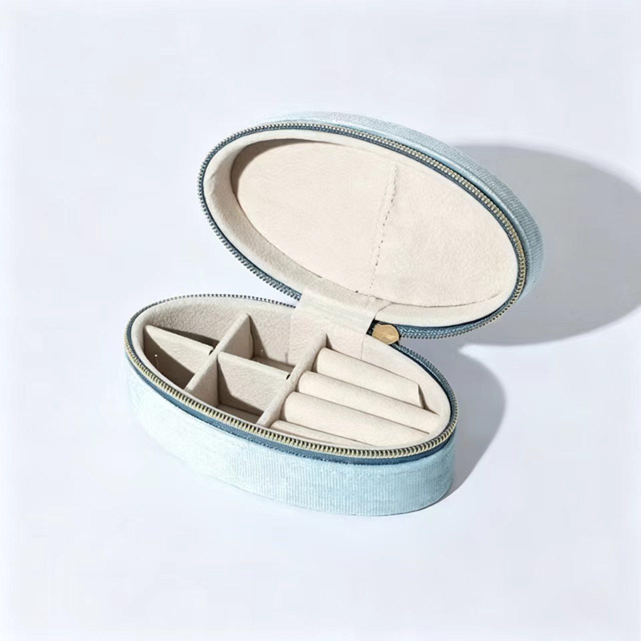 Elegant Oval Mini Jewelry Box, Multi-Functional Portable Earring Necklace Organizer, Compact Storage Solution for Accessories