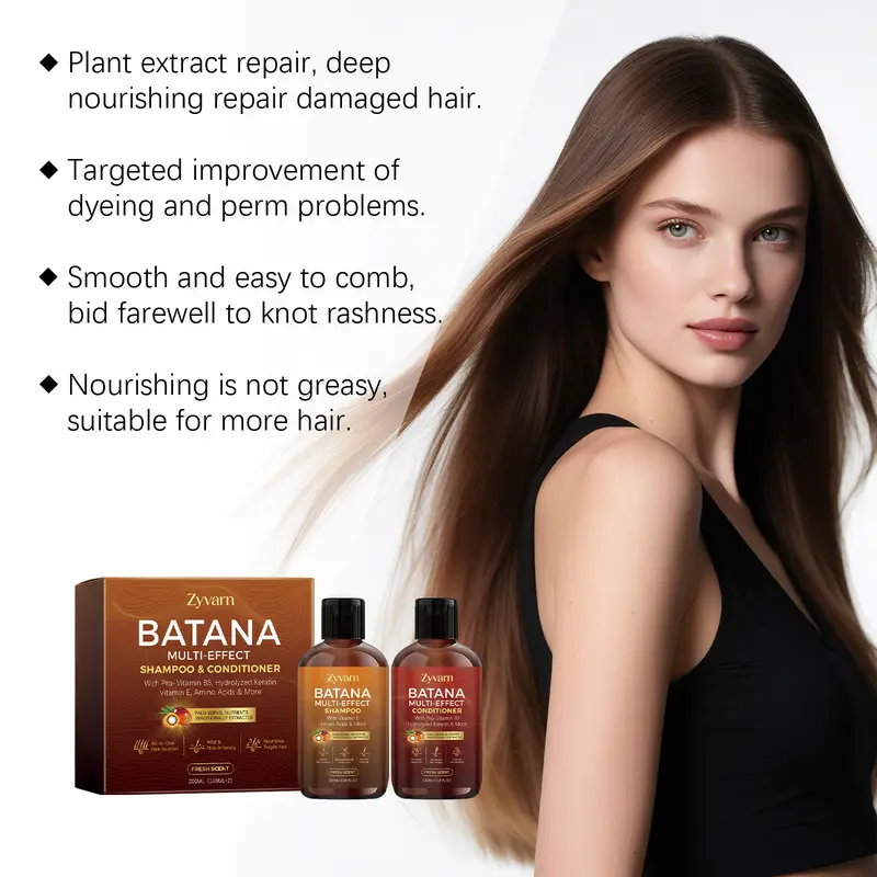 Shower Set - Batana Oil Shampoo & Conditioner - 8 in 1 Organic Hair & Scalp Care Nourishing Scalp Set - Hair Growth, Moisturizing, Anti Frizz, Strengthening- Repair Shampoo Conditioner Hair Care Products (2 x 100 mL)
