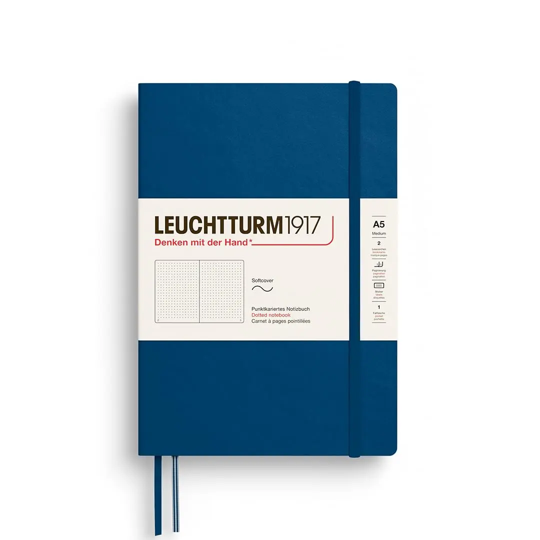 LEUCHTTURM1917 - Notebook Softcover Medium A5-123 Numbered Pages for Writing and Journaling (Indigo, Dotted)