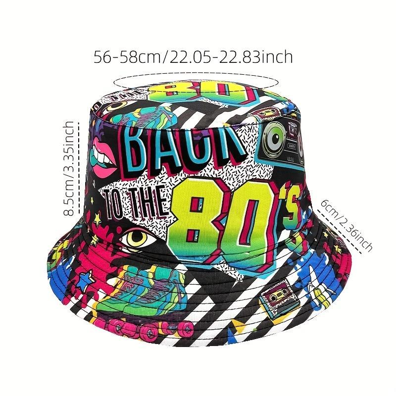 Vintage Unisex Floral Snapback Bucket Hat - 80s Design Polyester Beach Cap, Colorful Retro Multi Color Festival Inspired Printed Graphic Hat, Ideal for Beach Trips & Casual Outings, Snapback Hat, Colorful Retro Hats