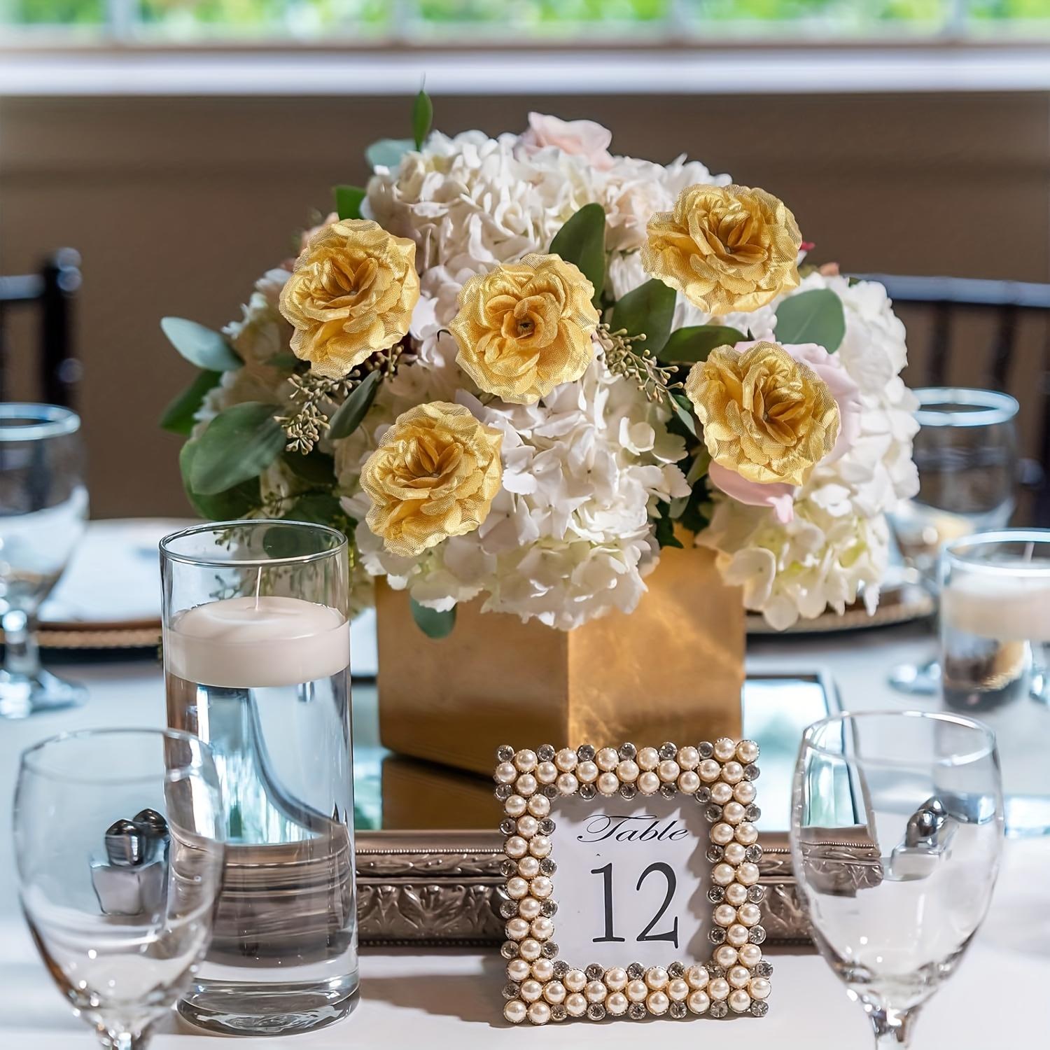 25pcs Artificial Flowers, Realistic Gold Roses Decorative Bouquet for DIY Weddings & Christmas Parties, Perfect for Home Table Décor