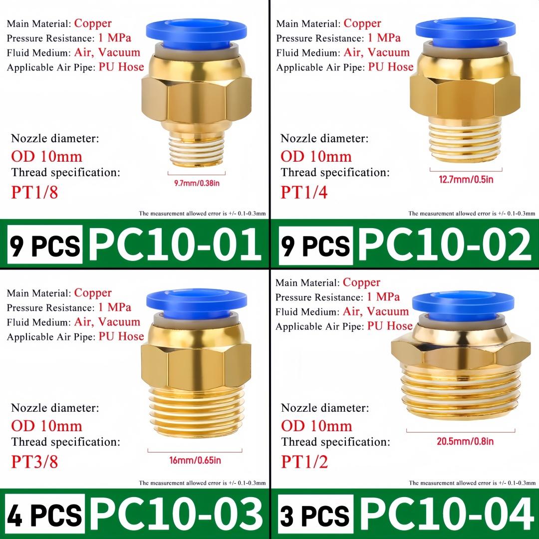 25-Piece Pneumatic Quick Connect Set, High Strength Copper Body, Blue Rubber Seal, 360 Degree Rotation, Fast Installation & Removal