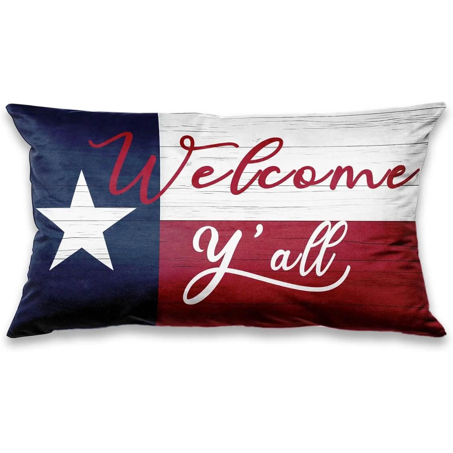 Texas Flag Welcome Y' Flannel Pillow Cover with Zipper Closure - Rustic Southwest Accent Throw Pillow Case, 20x12 in, for Living Room Country Decor