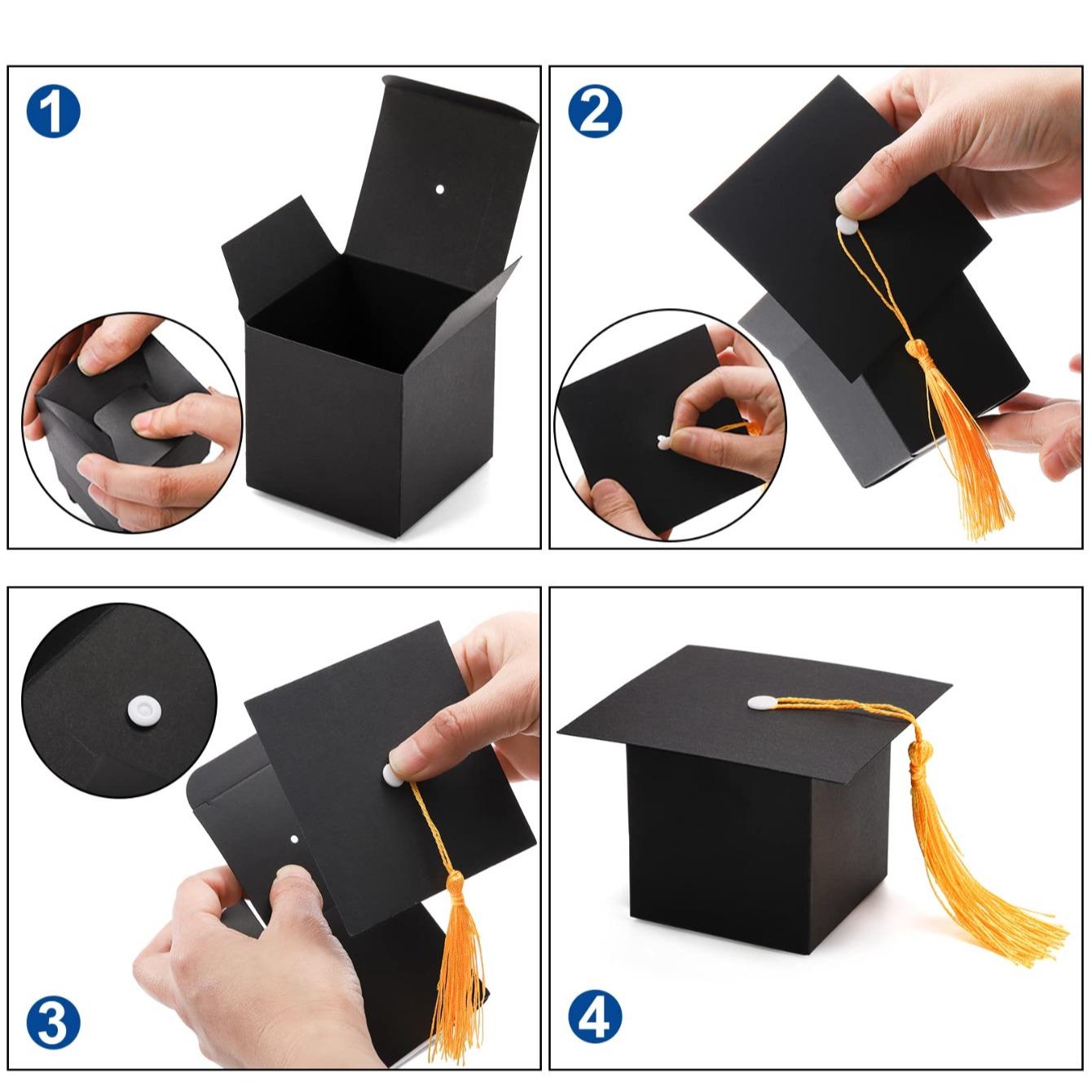 50pcs Graduation Cap Gift Box Set, & Paper Container Non-Food Contact, Cute Tassel Hat Boxes, Party Favors, Wedding Decorations