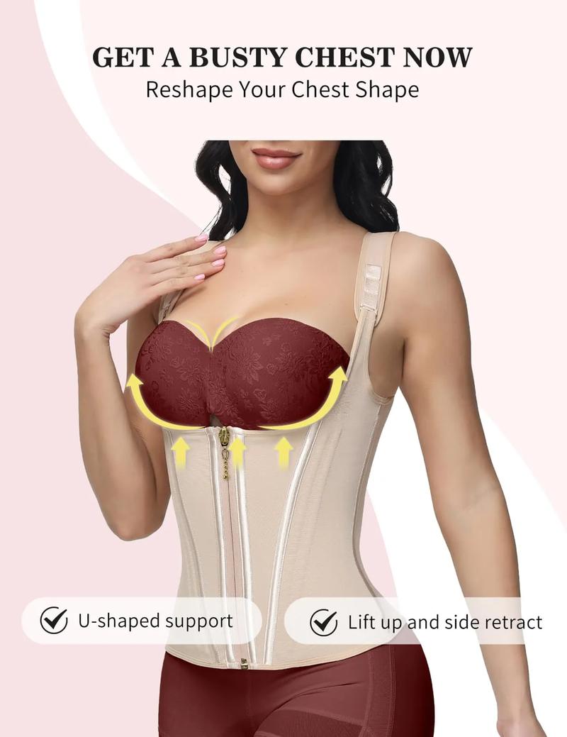 ChicCuve Extreme Latex Corset Waist Vest Compression Cotton Women Shapewear with Zipper Tank Top Adjustable Straps High Elasticity Pink Basic Minimalist