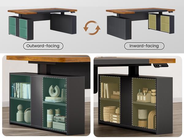 SEDETA 63 Inch Executive Standing Desk Electric Height Adjustable Computer Office Desk with Storage Shelves Power Outlets Privacy Panel