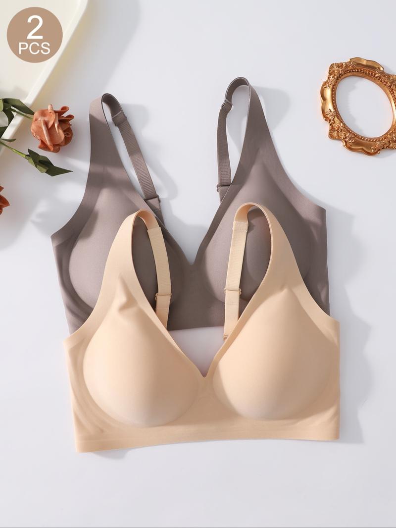 Women's Wireless Jelly Bra, Deep V Design, Medium Support, Fitted Plain Pattern, Casual Daily Wear, All Seasons, Moderate Fabric Underwear
