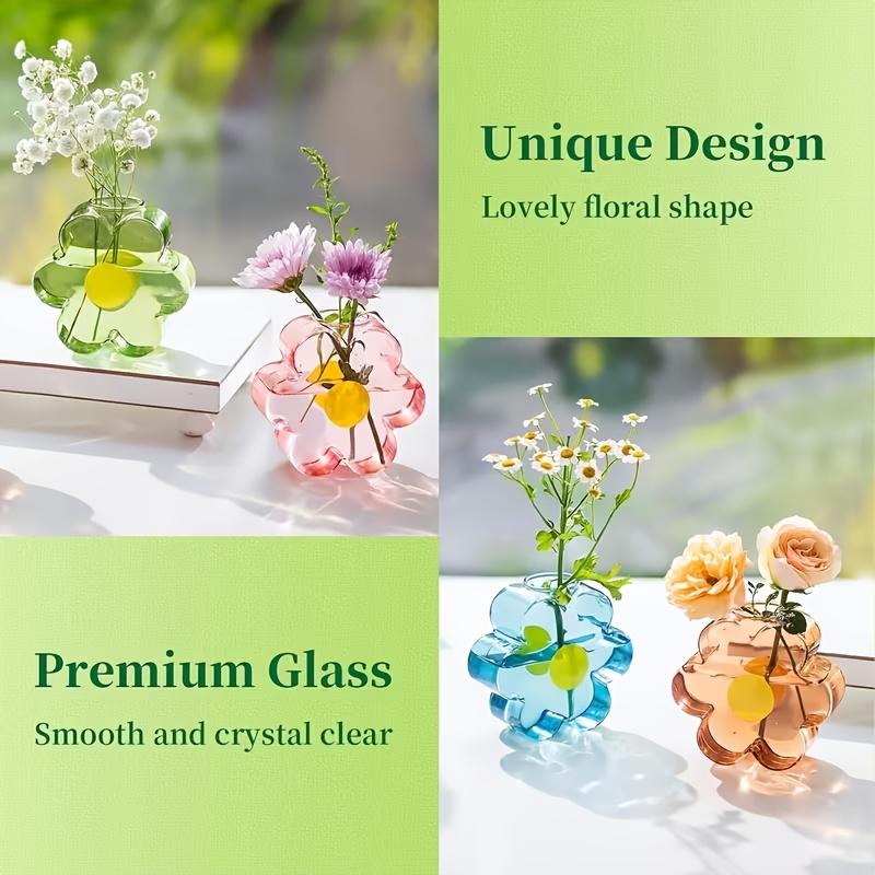 1pc Flower Glass Vase, Creative Flower-Shaped Glass Hydroponic Vase, Transparent Colorful Flower Arranger For Table Decoration