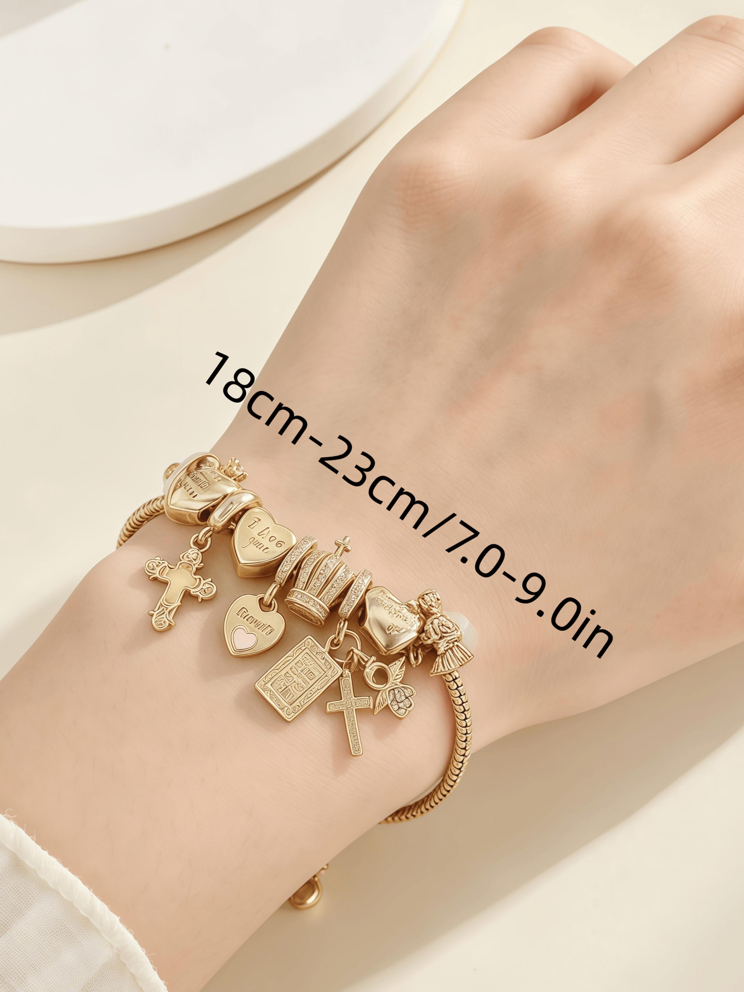 Women's Charm Bracelet, Cross Bible Heart Crown Angel Pendant Snake Bone Chain Jewelry, Personalized Daily Party Accessory