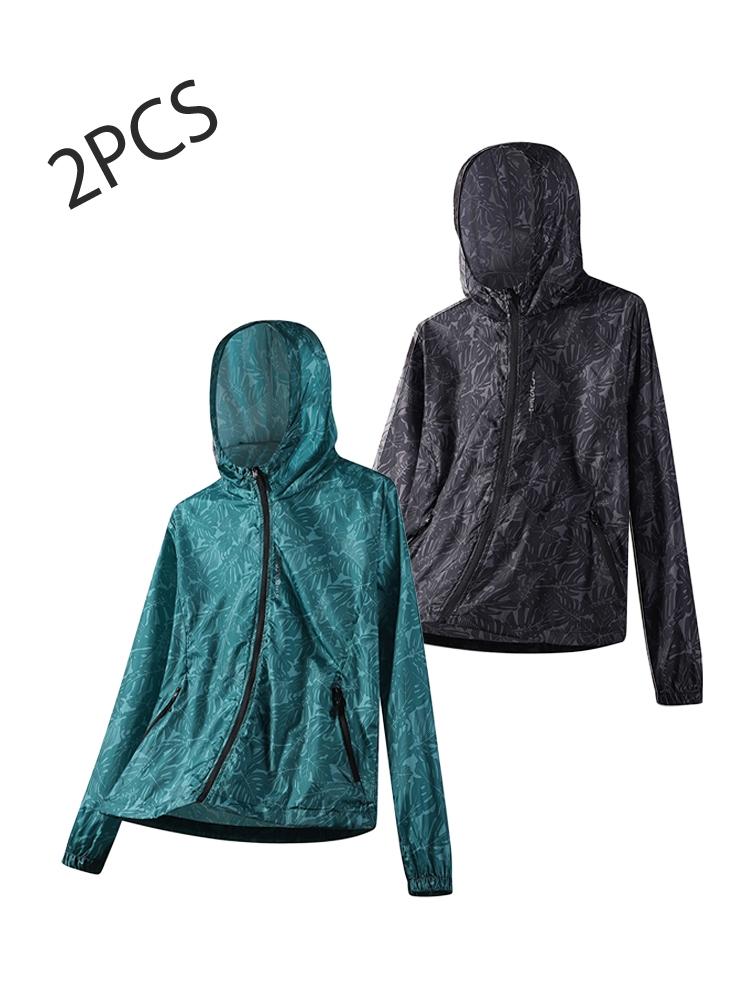 Summer Men's Casual Jacket, Zip Pocket Full-Zip Hooded Design, Maple Leaf Print, Lightweight Breathable, Sun Protection Jacket