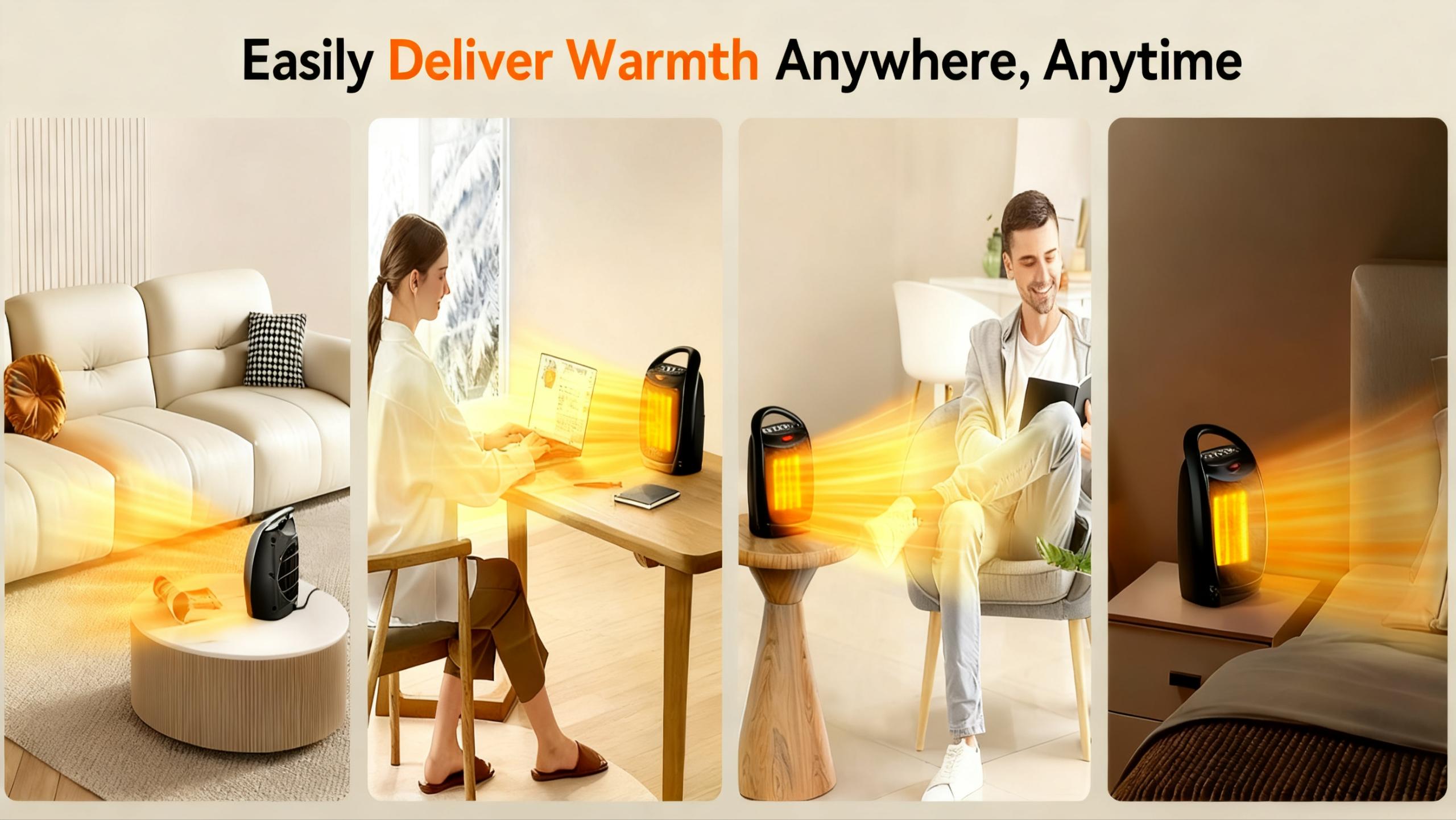 KISSAIR Small Electric Space Heater - Ceramic Portable Heater Fan with Adjustable Thermostat, Overheat Protection, ETL Listed. Perfect for Office, Kitchen, and More. 750W/1500W, indoor use