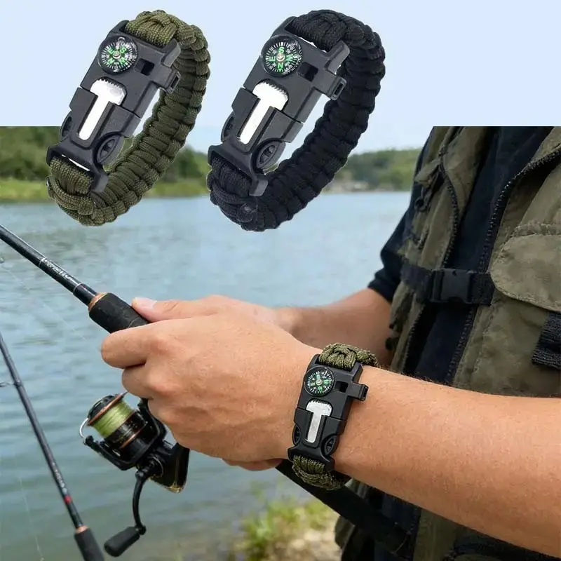 Multifunctional Outdoor Survival Bracelet Set, Durable Compass Wristband for Camping & Emergency Situations, Fishing Accessories