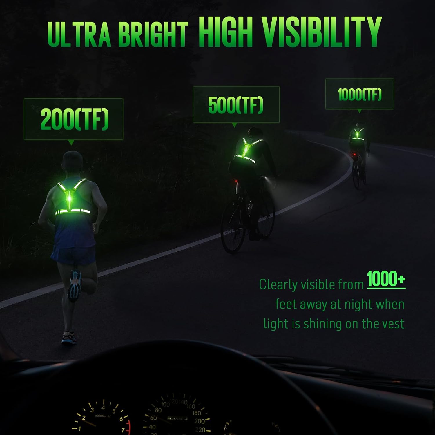 LED Rechargeable Reflective Vest with 11hrs Runtime, Light Up Safety Gear for Night Running Walking Cycling, USB Rechargeable