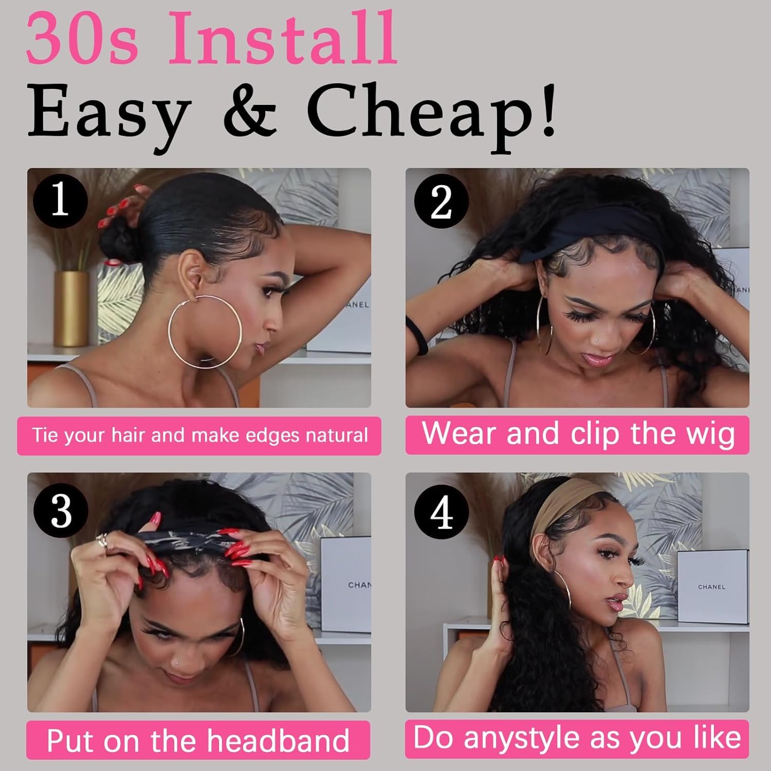 Bling Hair Headband Wig Human Hair Body Wave Headband Wigs for Women human hair glueless Wig 100% Brazilian Real Human Hair Headband wig 180% Density #TikTokShopHolidayHaul