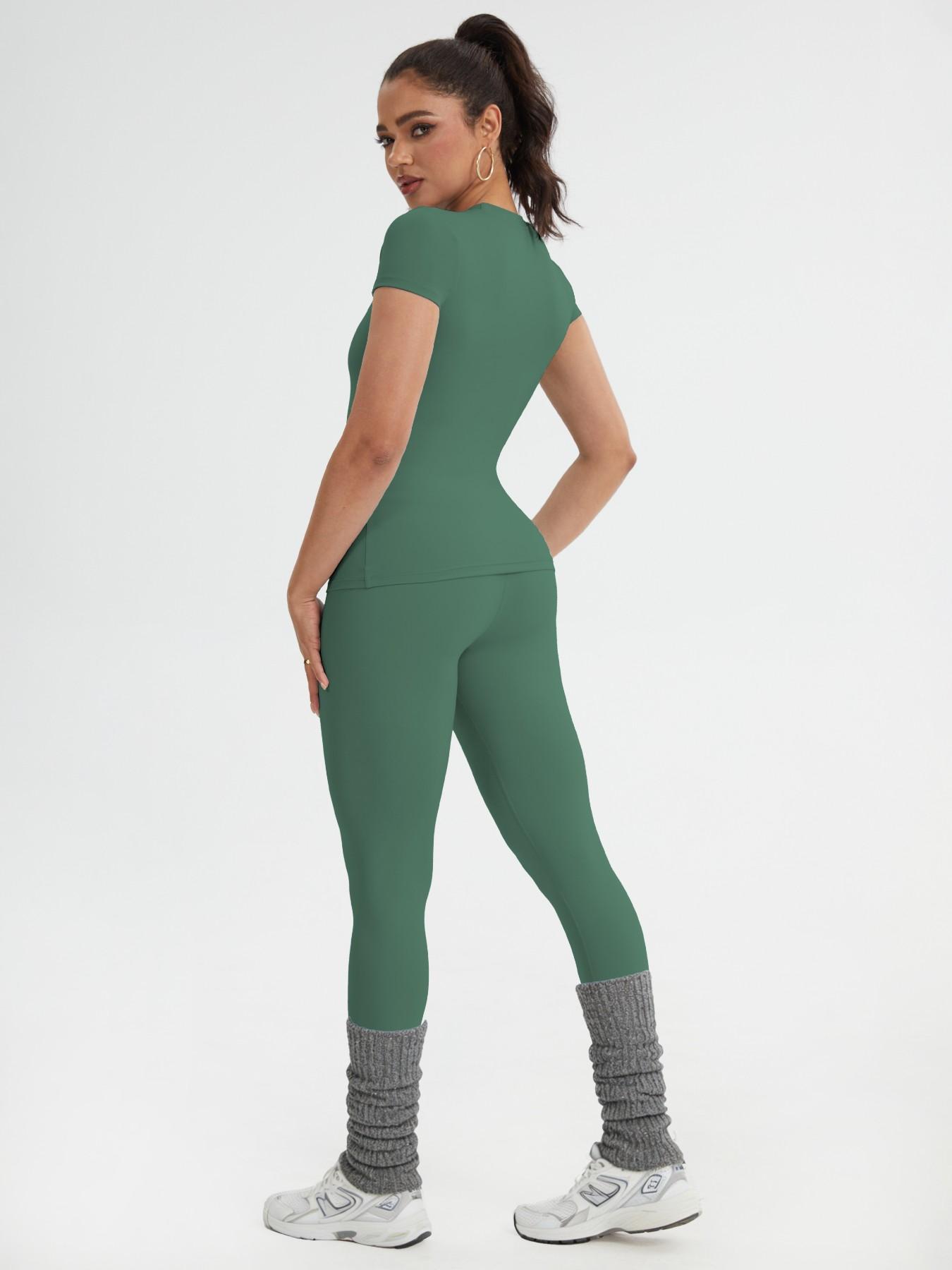 Women's Sportswear Set, Slim-Fit Round Neck Short Sleeves & High-Waisted Yoga Pants, Ideal for Gym Running Outdoor Activities, Stretchy Suit Set