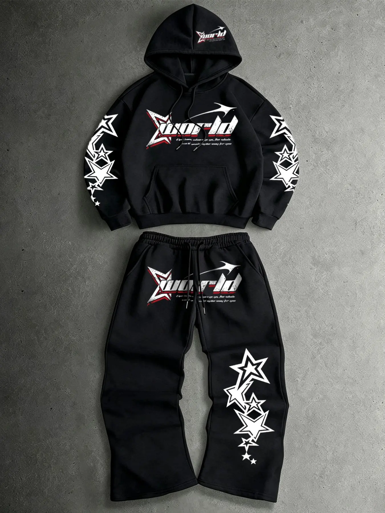 Men's Star Letter Print Hoodie and Pants Set, Casual Street Style Two-Piece, Trendy Graphic Hooded Sports Suit for Daily Wear#TracksuitSet #Y2KStreetwear #MensMatchingSet #HipHopOutfit #GraphicHoodie #StreetStyle #OOTD #TikTokFashion