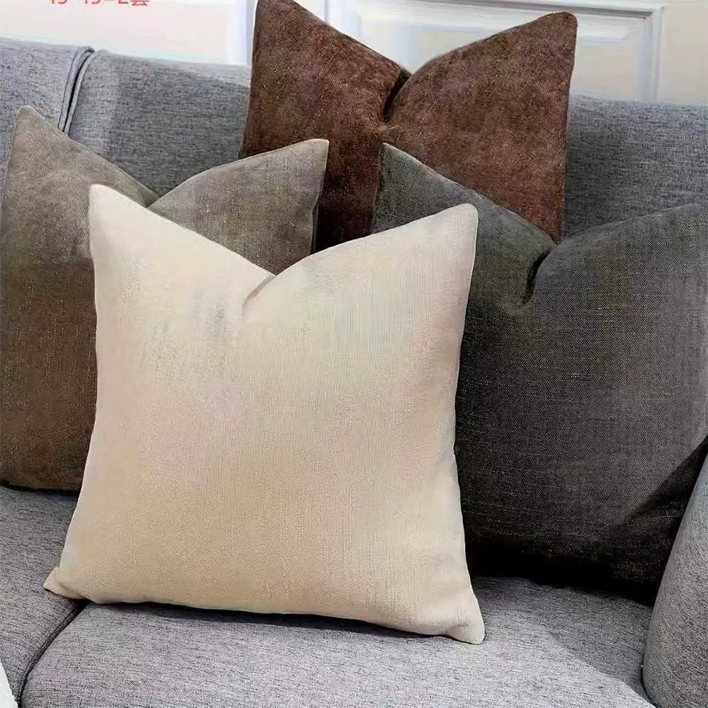 4Pcs Throw Pillow Covers, 18x18 & 20x20 Inch, Chenille Textured Neutral Brown, Solid Decorative Farmhouse Cushion Covers, Boho Western Home Decor for Couch, Sofa, Bed & Living Room