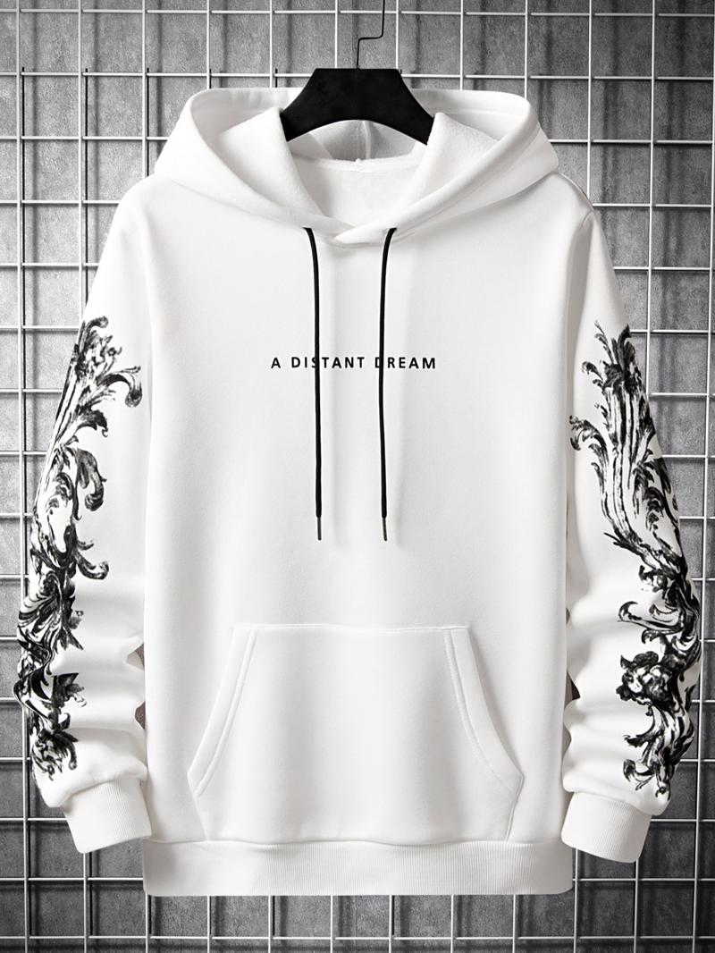 Men's Letter Print Drawstring Thermal Lined Hoodie, Graphic Print Hoodie, Essential Hoodies, Regular Fit Casual Long Sleeve Pocket Hooded Sweatshirt Pullover for Outdoor, Fall Outfits 2024, Menswear Streetwear Top, Please Purchase A Size Up Poser Hoodie