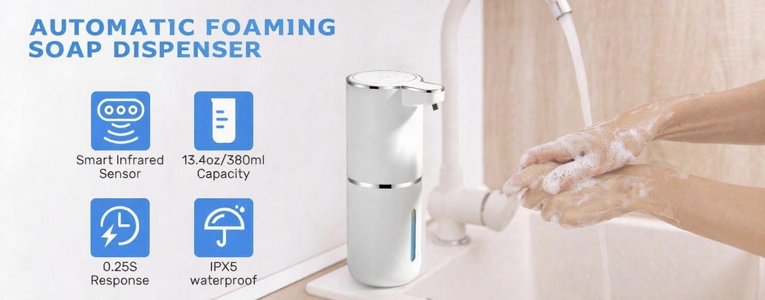 Automatic Foaming Soap Dispenser Touchless USB Rechargeable Electric Wall Mounted 4 Levels Adjustable Foam Pump for Bathroom Kitchen Dish Soap Leak Proof White Perfect Gift for Home