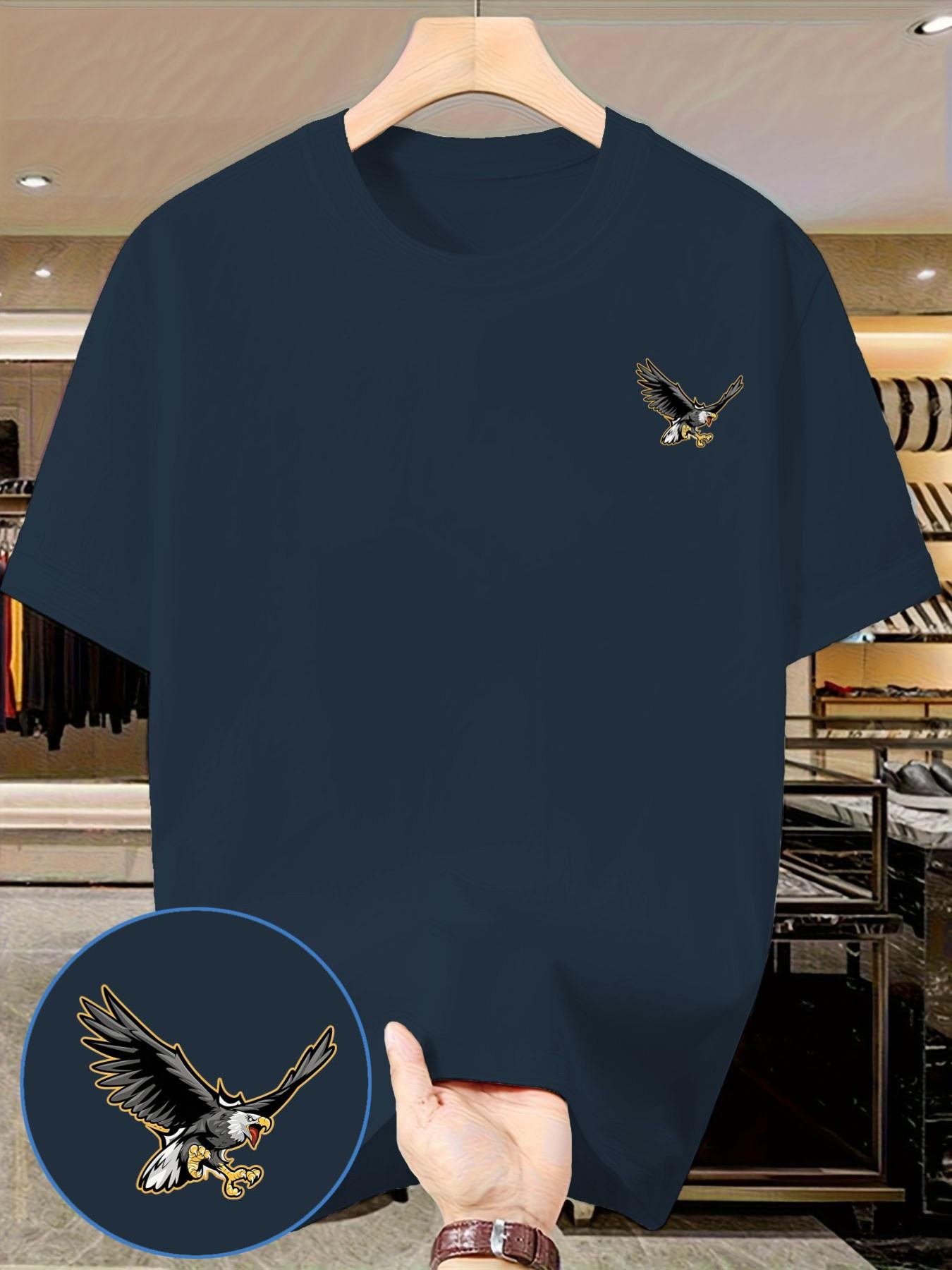 Tailed Eagle Print T-Shirt, Men's American Vintage Casual Short Sleeve, Slim-Fitting, No Button, No Zipper, Summer Top