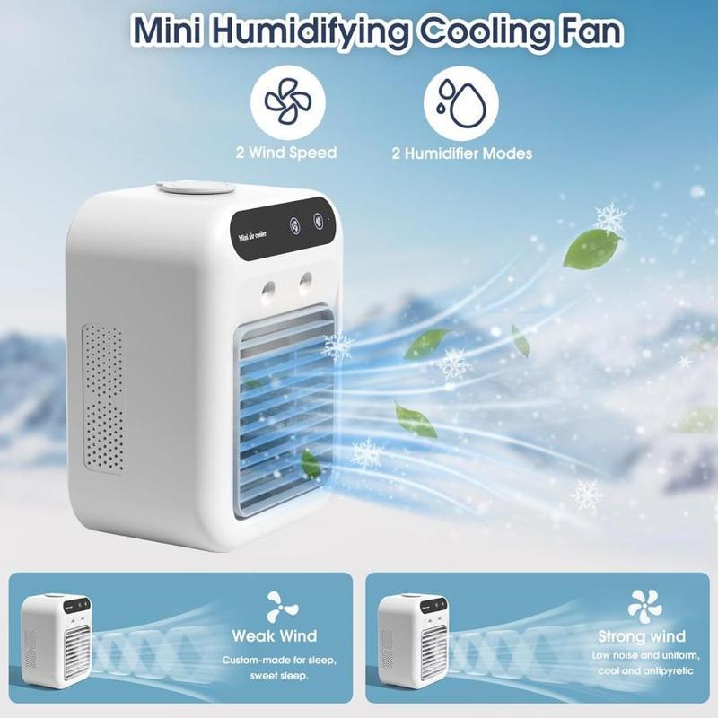 BougeRV Portable Air Cooler Fan, 3-in-1 Rechargeable Fan with 2 Mist Speeds and Powerful Wind, Mini Multifunctional Cooling Fan for Bedroom, Office, Camping