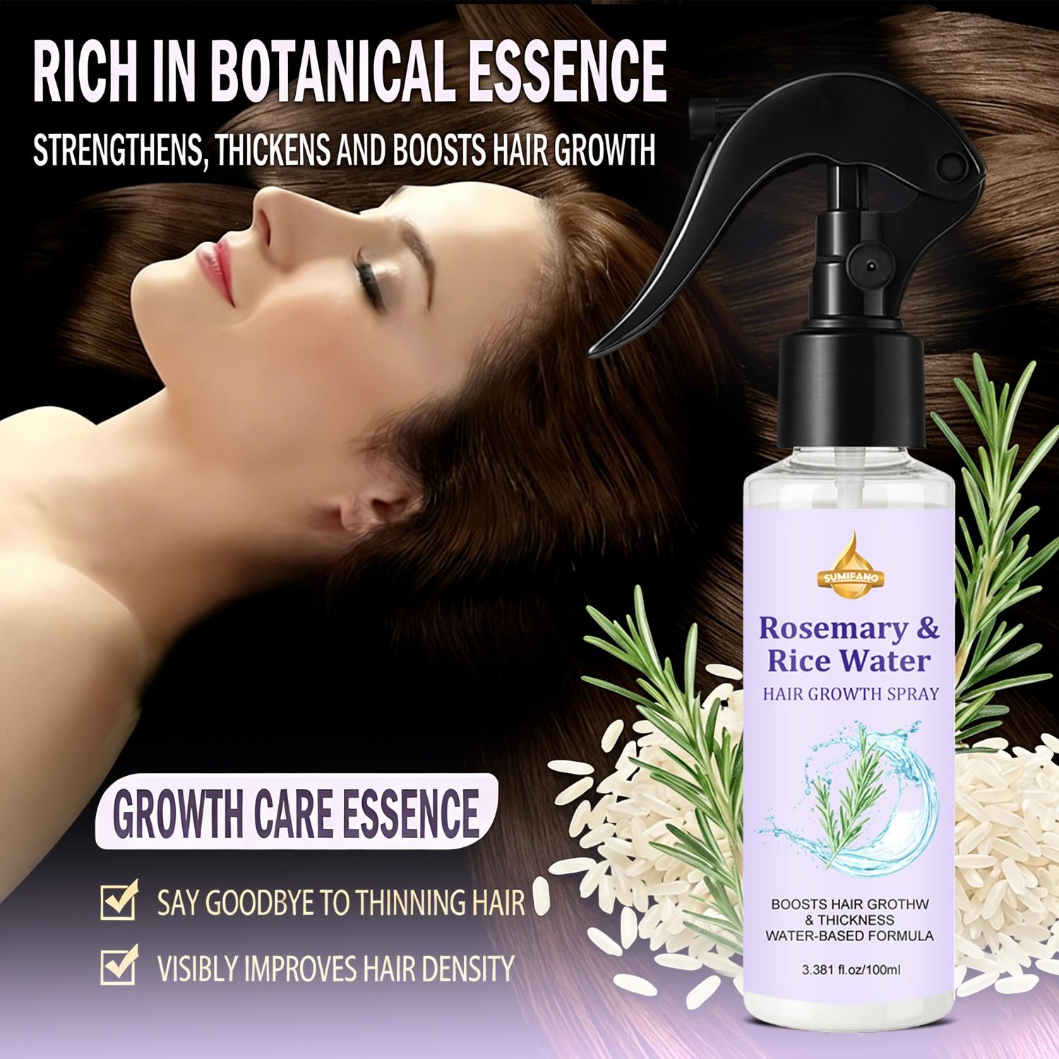 SUMIEANG Rosemary Rice Water Scalp Spray 100ml | Rosemary stimulates hair follicles + rice water nourishes hair roots, promoting hair growth | Water-based formula is refreshing and non-greasy, increasing hair volume and strengthening hair strands.