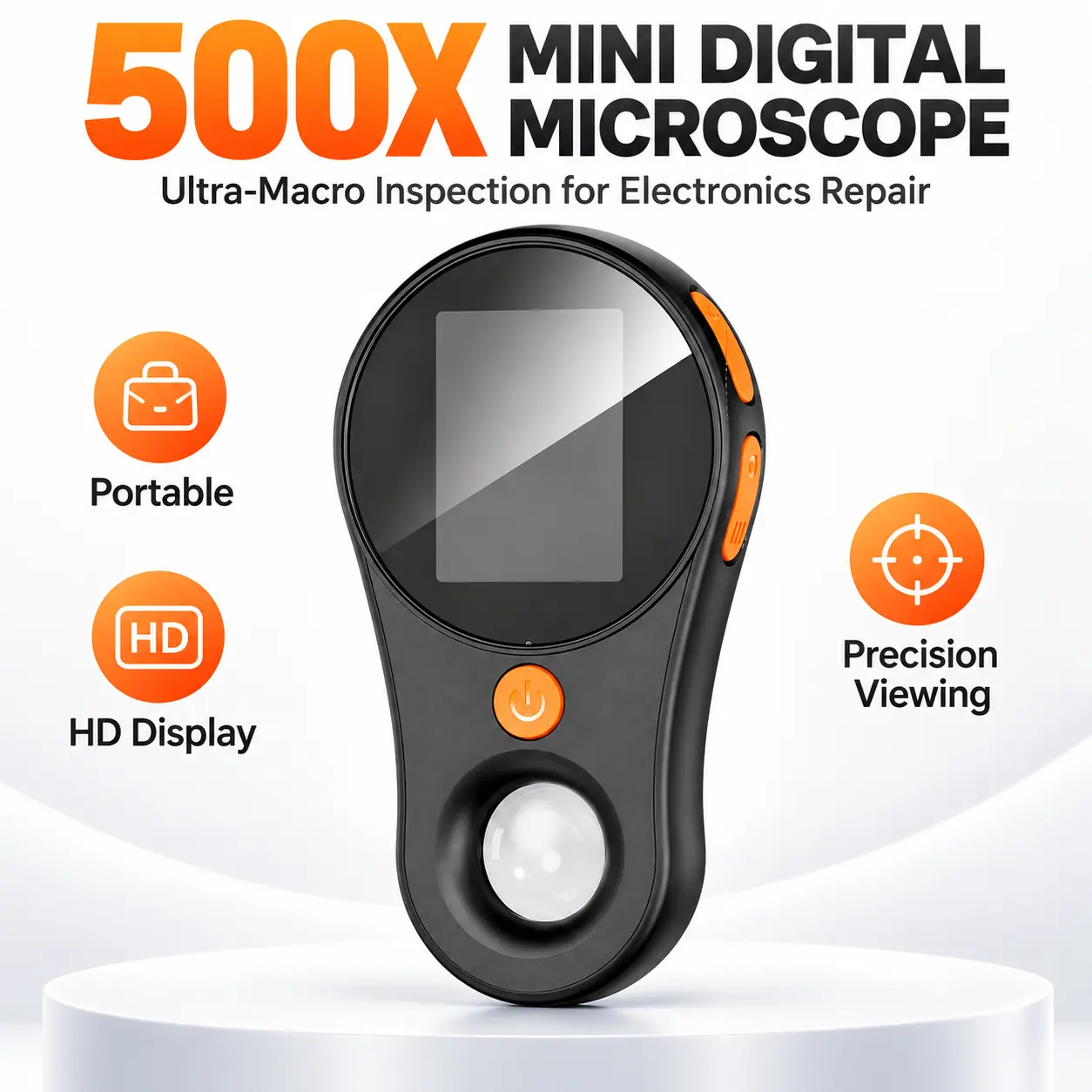 500X Portable Digital Microscope with Ultra-Macro Inspection Lens, Handheld High-Detail Camera for Circuit Boards, Soldering, Electronic Components, Precision Testing and DIY Repair