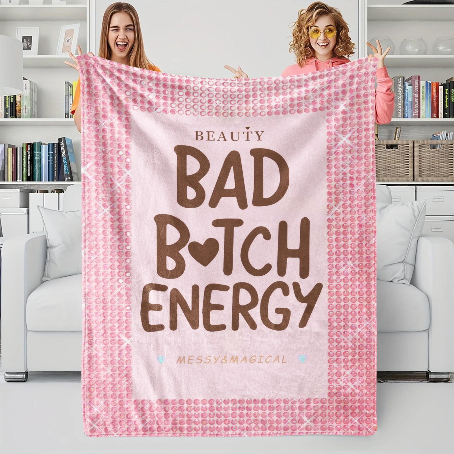 Bad B*tch Energy Flannel Blanket, Cute Sweet Print Warm Throw Blanket, Soft Cozy Nap Blanket for Couch Bed Recliner, All-Purpose Home Decor Gift Blanket