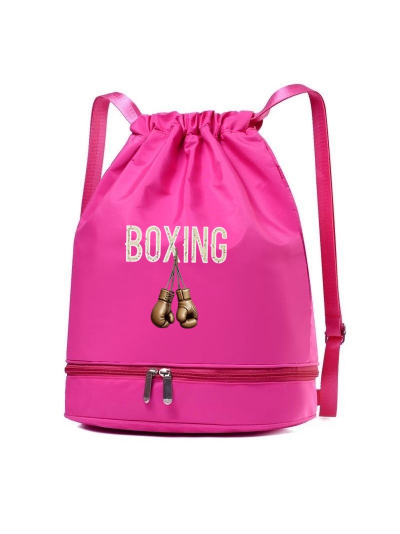 Boxing Glove Letter Print Backpack, Fashionable Simple Versatile Bag, Drawstring Closure, Adjustable Straps, Independent Compartment, All-Season Use