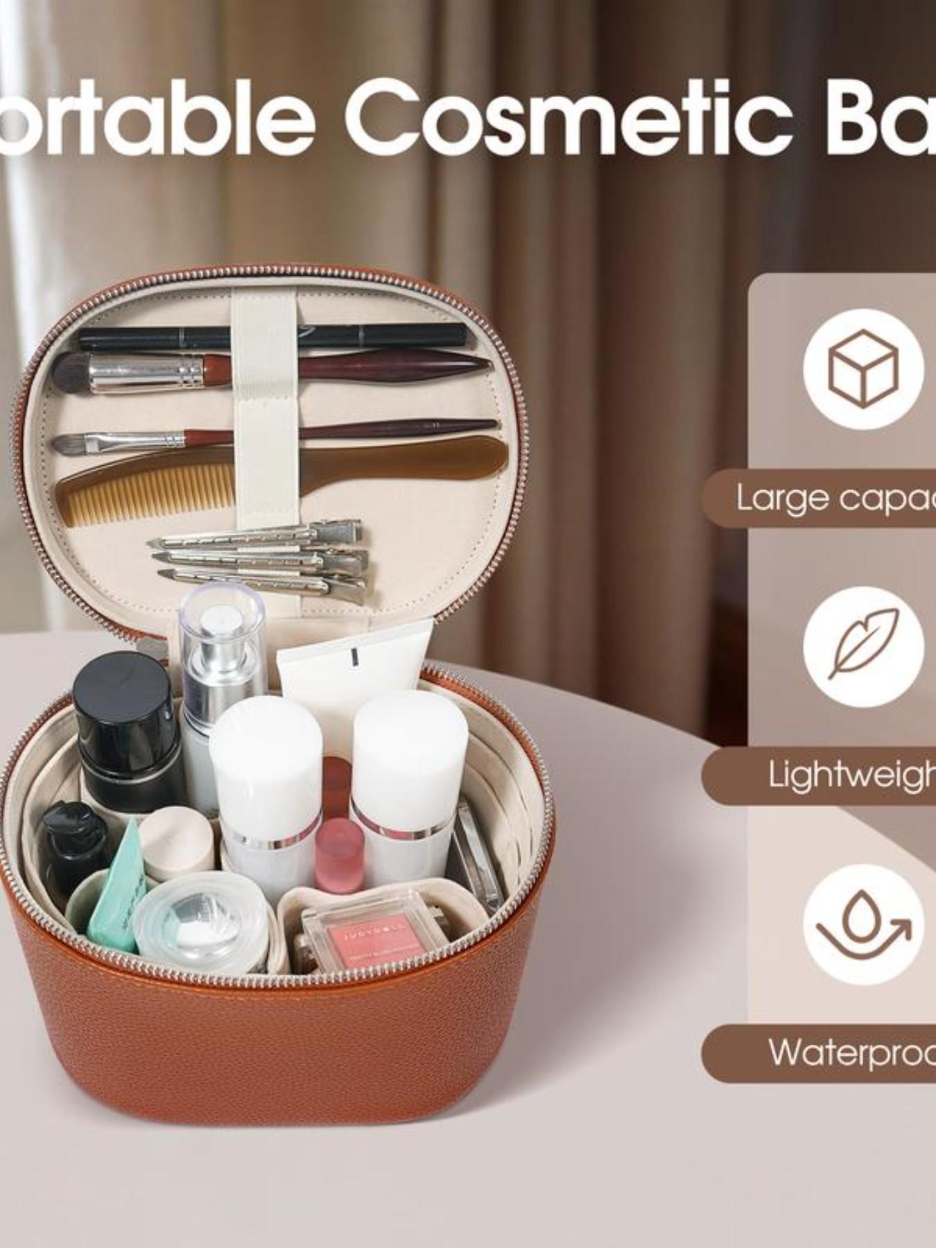 Trendy Makeup Organizer Bag with Detachable Divider, Portable Travel Cosmetic Case for Women and Girls, PU Material Compact Makeup Box