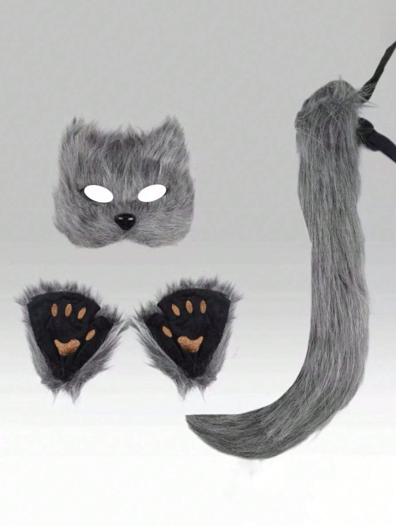 3-Piece Cosplay Costume Set, Realistic Fox Ears Top, Plush Fox Tail, Fox Mask, Perfect for Festivals, Parties, Role-Playing