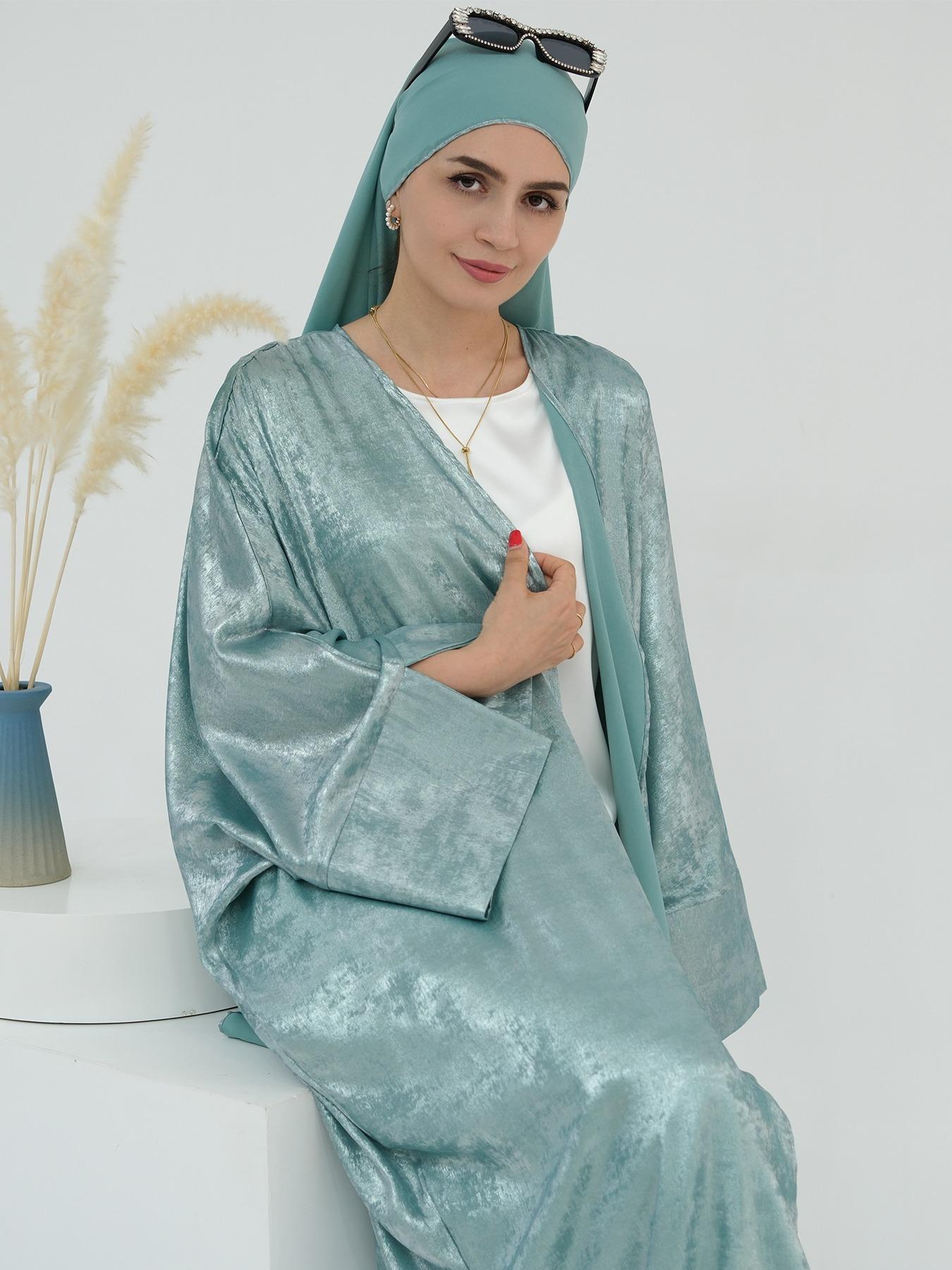 Muslim Women's Lightweight Open Abaya, Elegant Plain Woven Fabric, Loose-Fit Long Robe for All Seasons, No Scarf Included, Modesty Abaya